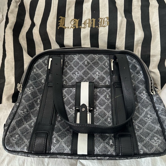 L.A.M.B. Oxford Silver Triple Zip Satchel Handbag
